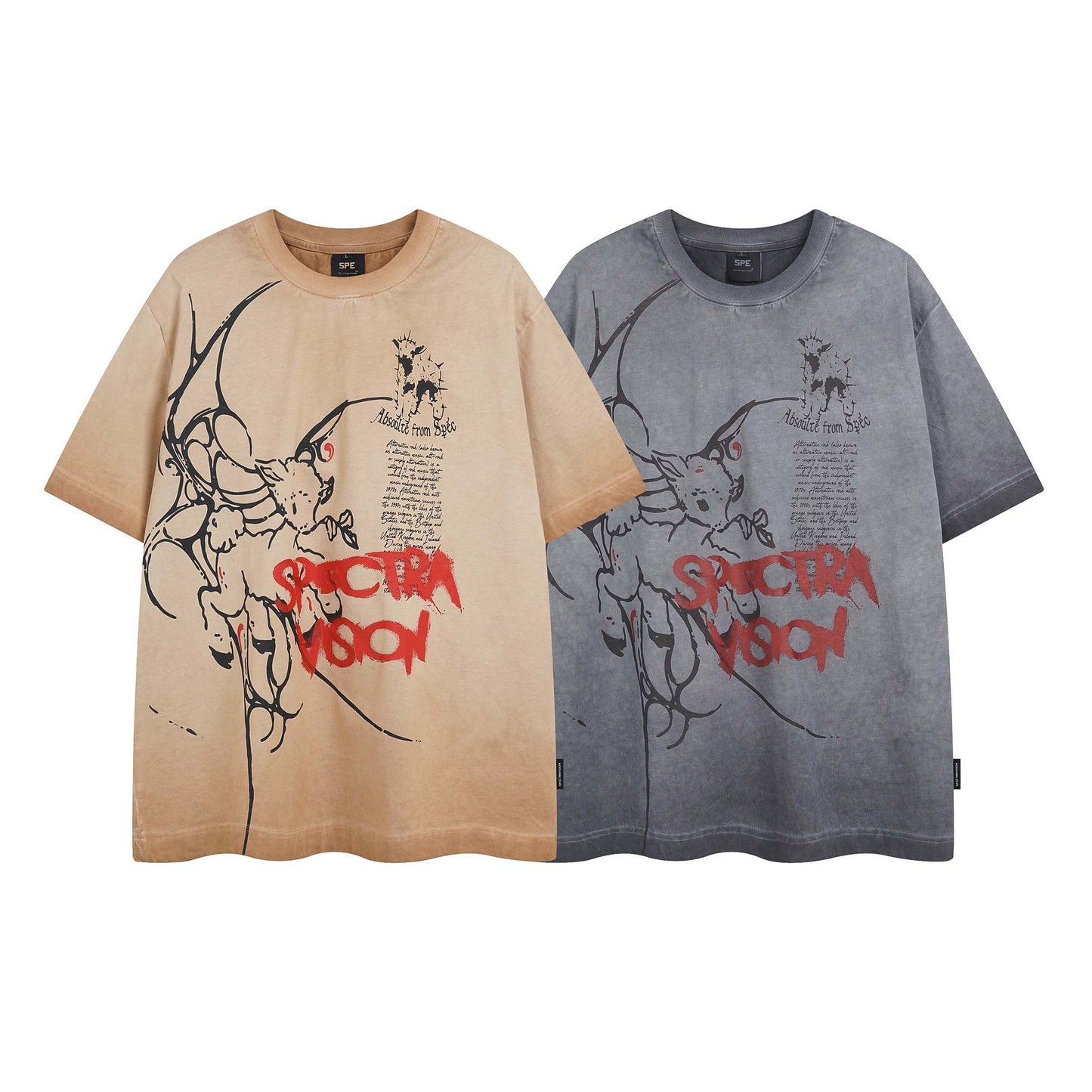 High Street Style Water-Washed Faded Animal Letter Print Short Sleeve T-Shirt Unisex Loose Casual Top
