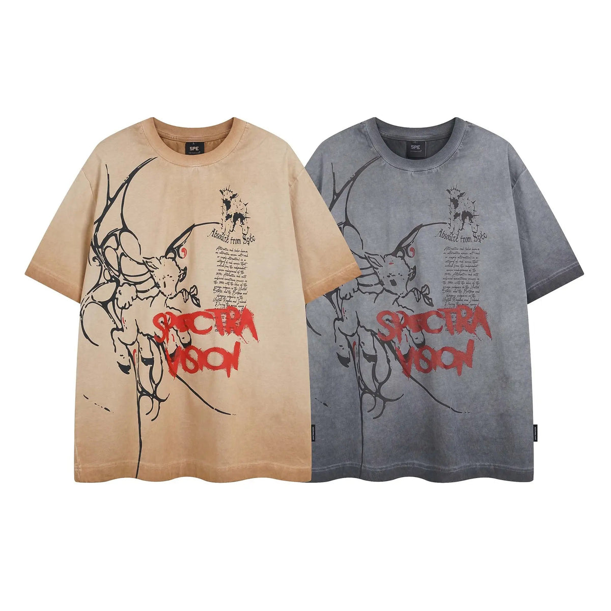 High Street Style Water-Washed Faded Animal Letter Print Short Sleeve T-Shirt Unisex Loose Casual Top eprolo