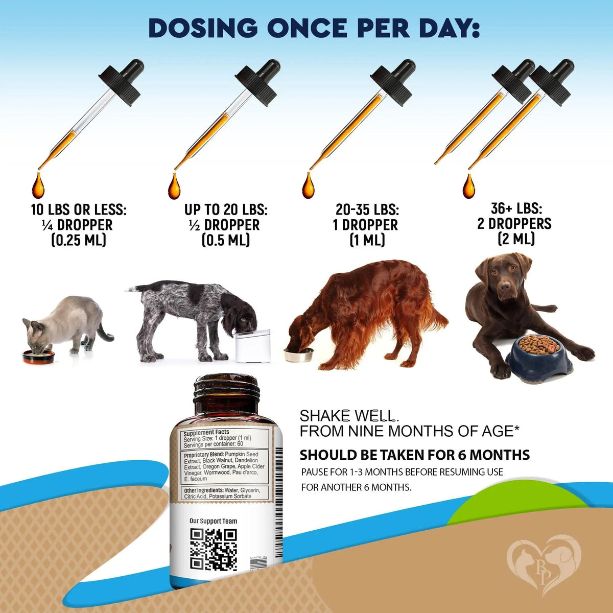 Cats & Dogs Natural Worm Treatment with Probiotic & Liquid Herbal Medicine Prevention Medication & Supplement Drops for Kitten and Puppies for Daily Use with Pet Food Made in USA Beloved Pets