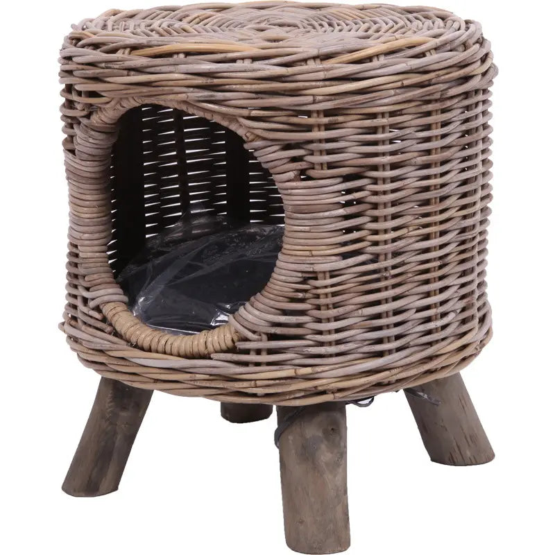 Rattan Furniture Leisure Round Four Seasons Semi Closed Breathable Cat And Dog Kennel Stool Outdoor Modern Simple Style eprolo