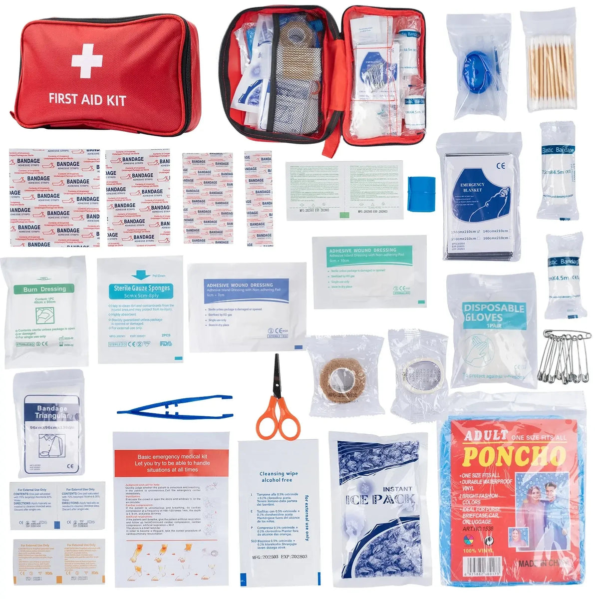 101pcs/194pcs Pet First Aid Kit for Dogs & Cats - Emergency Bag for Hiking, Camping, Hunting, Home - Portable First-Aid Supplies - Needora