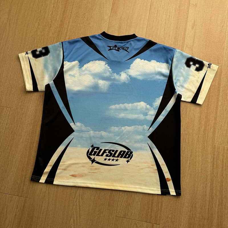 Color blocked animal pattern letter print V-neck T-shirt