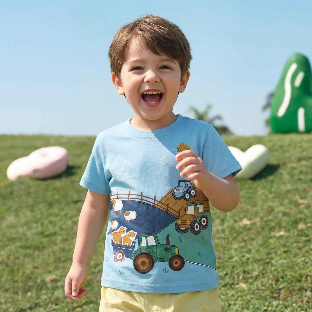 T-Shirt for Boys with Farm Animal and Tractor Print