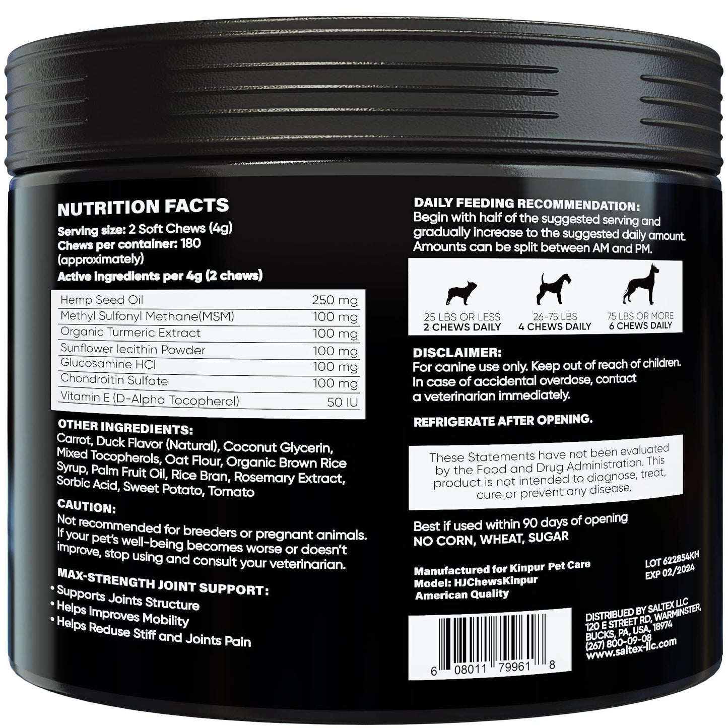 Hemp Joint Supplement for Dogs Dog Joint Supplement with Glucosamine, Chondroitin, MSM Supports Hip and Joint Heath, Better Mobility, Skin and Coat for All Breeds and Ages 180 Dog Chews, Duck