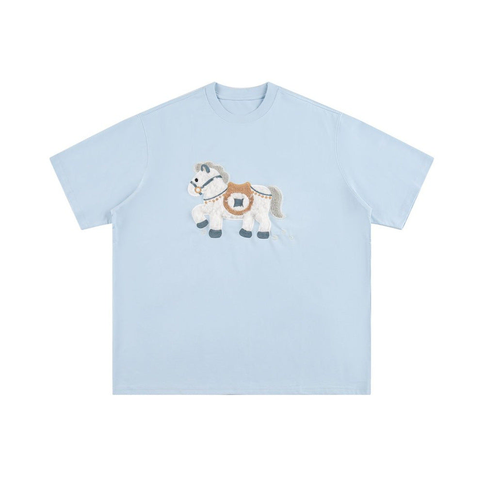 Animal plush embroidered short sleeved t-shirt