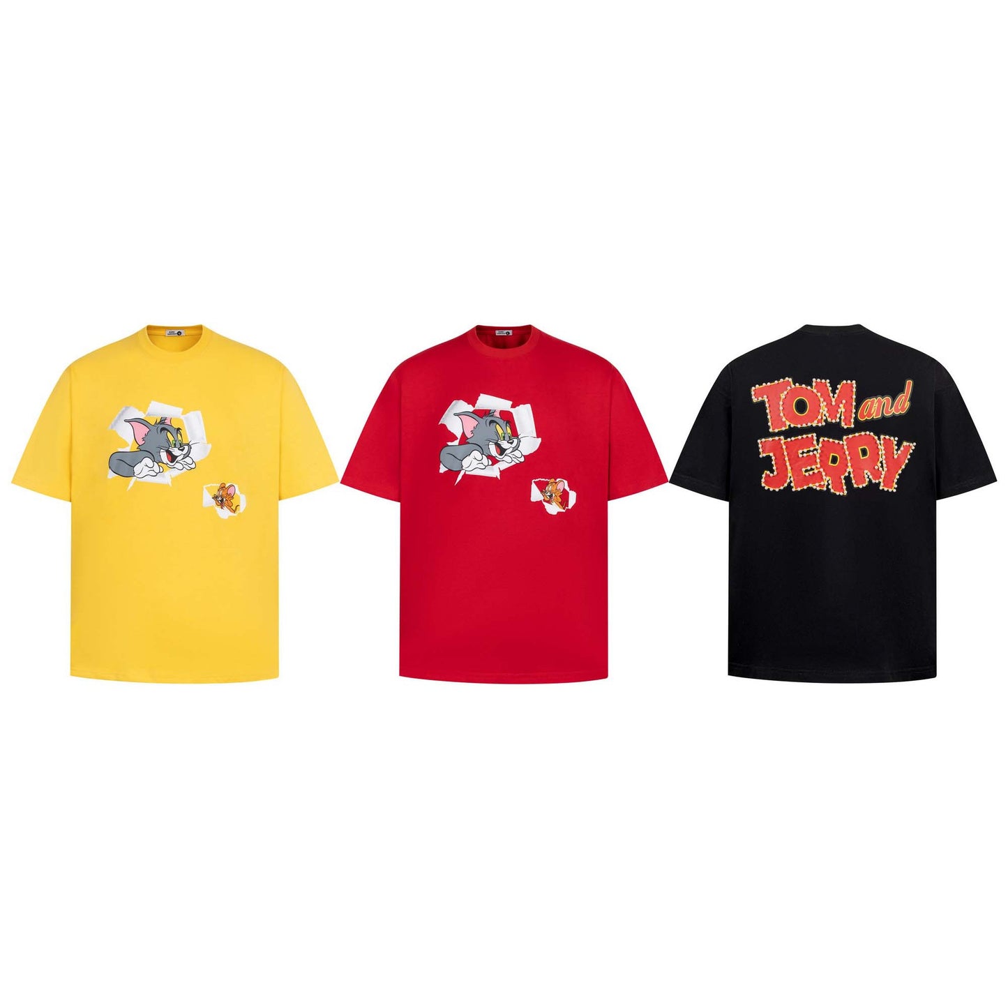 Street Style Beaded Animal Letter Print Short Sleeve T-Shirt Unisex Loose Casual Half Sleeve Tee