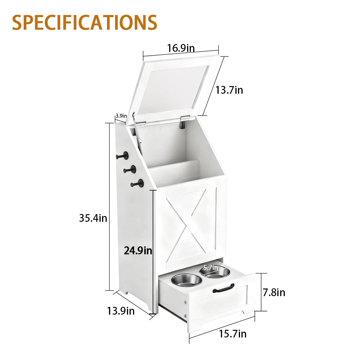Dog Feeding Station with Storage & 2 Elevated Bowls, Walnut
