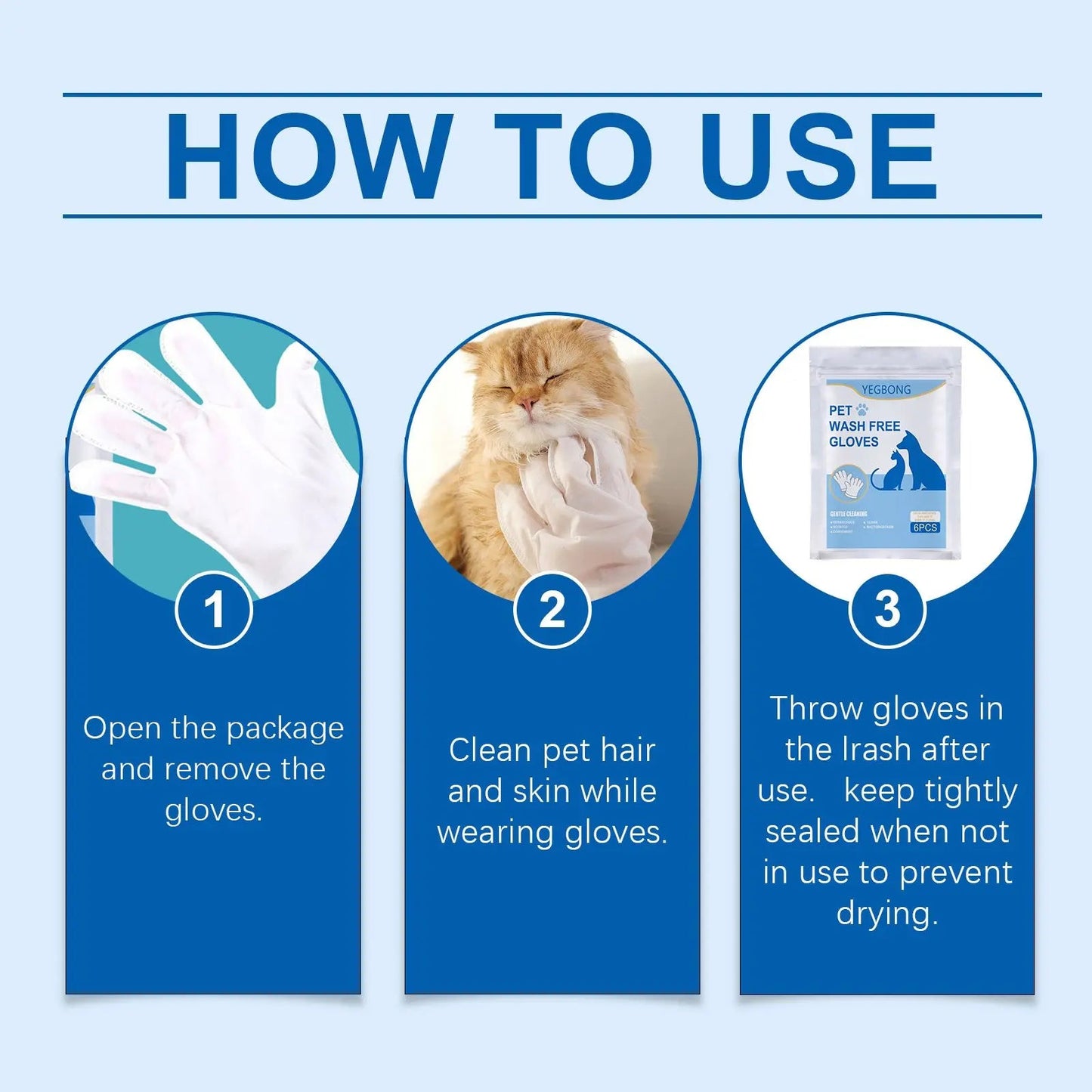 Pet Herbal Gloves, Cleaning Wipes No-Bath No-Wash Non-Woven Gloves For Feline Handling eprolo