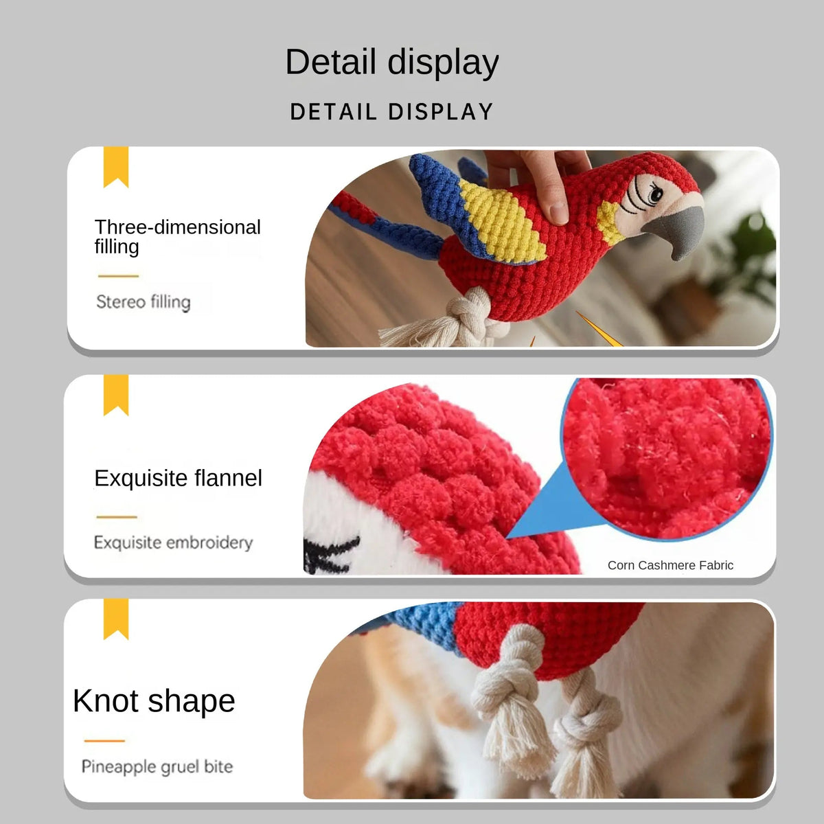 Fuzzy Parrot Toy Rope Knot Chewing Teeth-Cleaning Sound Interactive Play Pet Dog Toy eprolo