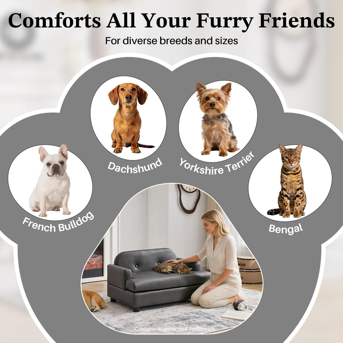 Elevated Dog Sofa Bed with Waterproof Leather – Brown