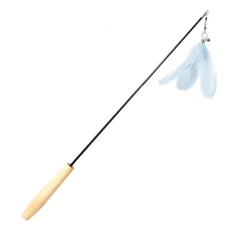 New Pet Products Wood Handle Carbon Fiber Rod Two Section Telescopic Cat Stick Monochrome Feather Bell Cat Toy eprolo