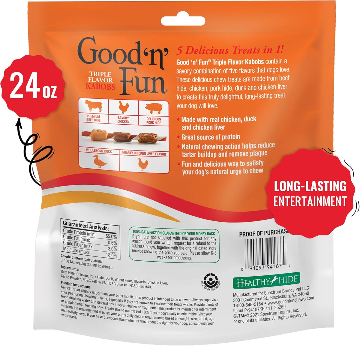 Good 'n' Fun Triple Flavor Kabobs Dog Chews, 24 oz
