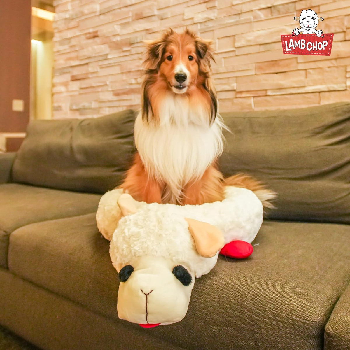 Multipet Holiday Lamb Chop – 10.5" Plush Squeaky Dog Toy with Reindeer Antlers
