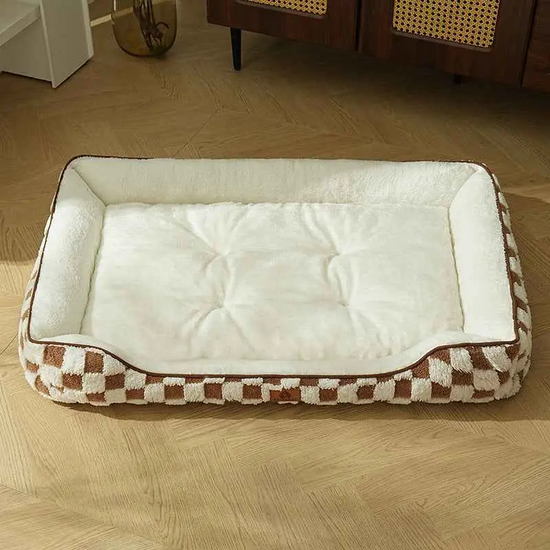 Thickened Warm Plaid Dog Bed Soft PP Cotton Cozy Winter Pet Sleeping Cushion