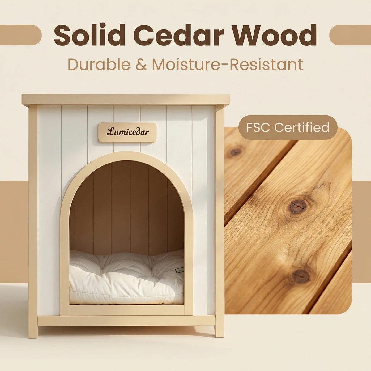 Modern Indoor Wooden Pet House & Side Table – Solid Cedar Furniture for Small Dogs & Cats