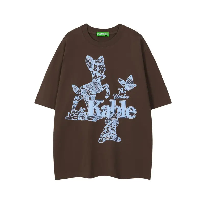 Animal print T-shirt for men and women with loose short sleeves eprolo