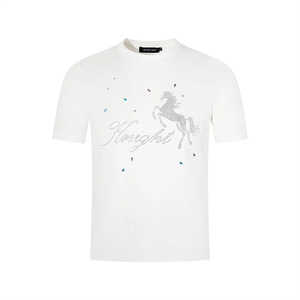 Animal horse rhinestone short sleeved t-shirt eprolo