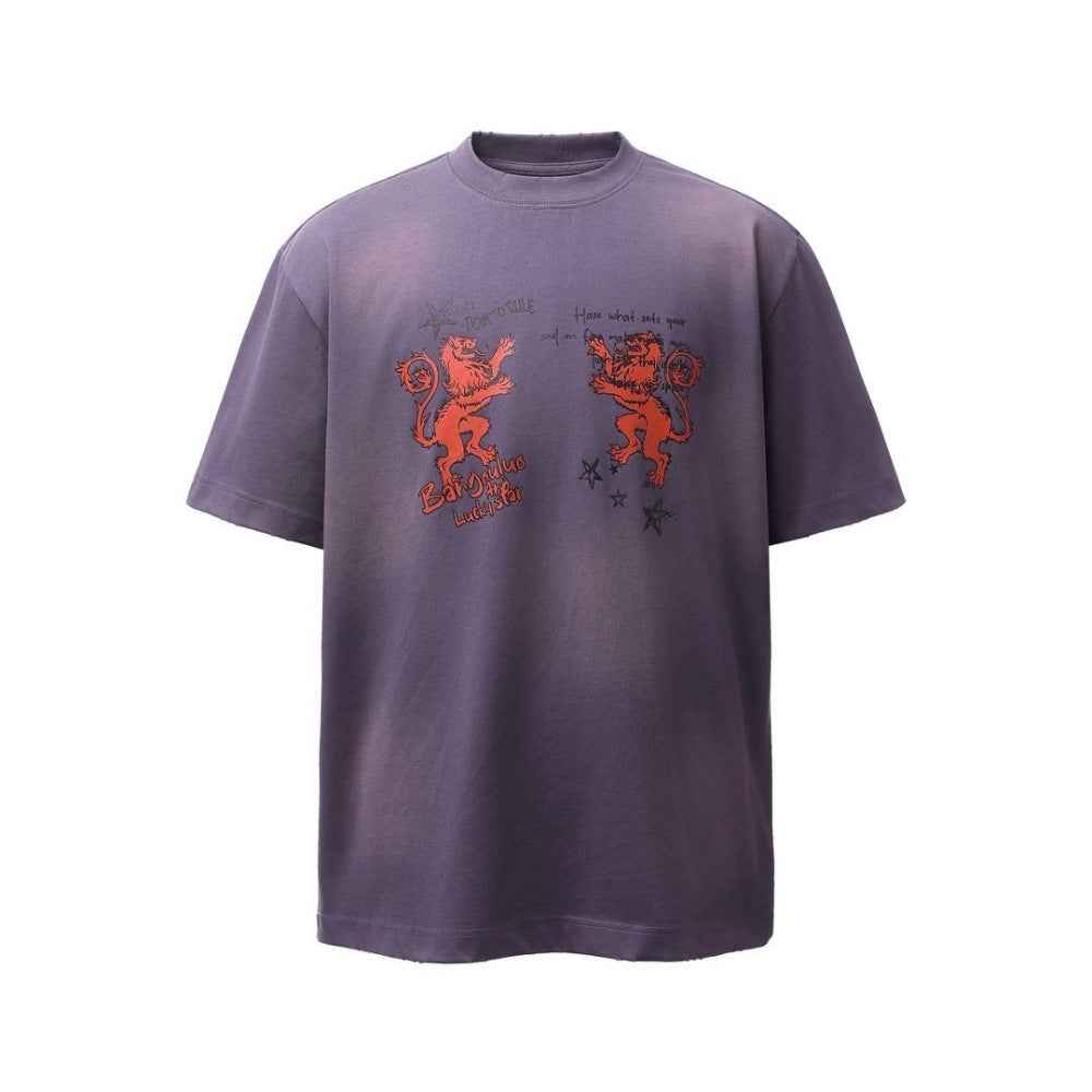 Cartoon animal lion print short sleeved T-shirt