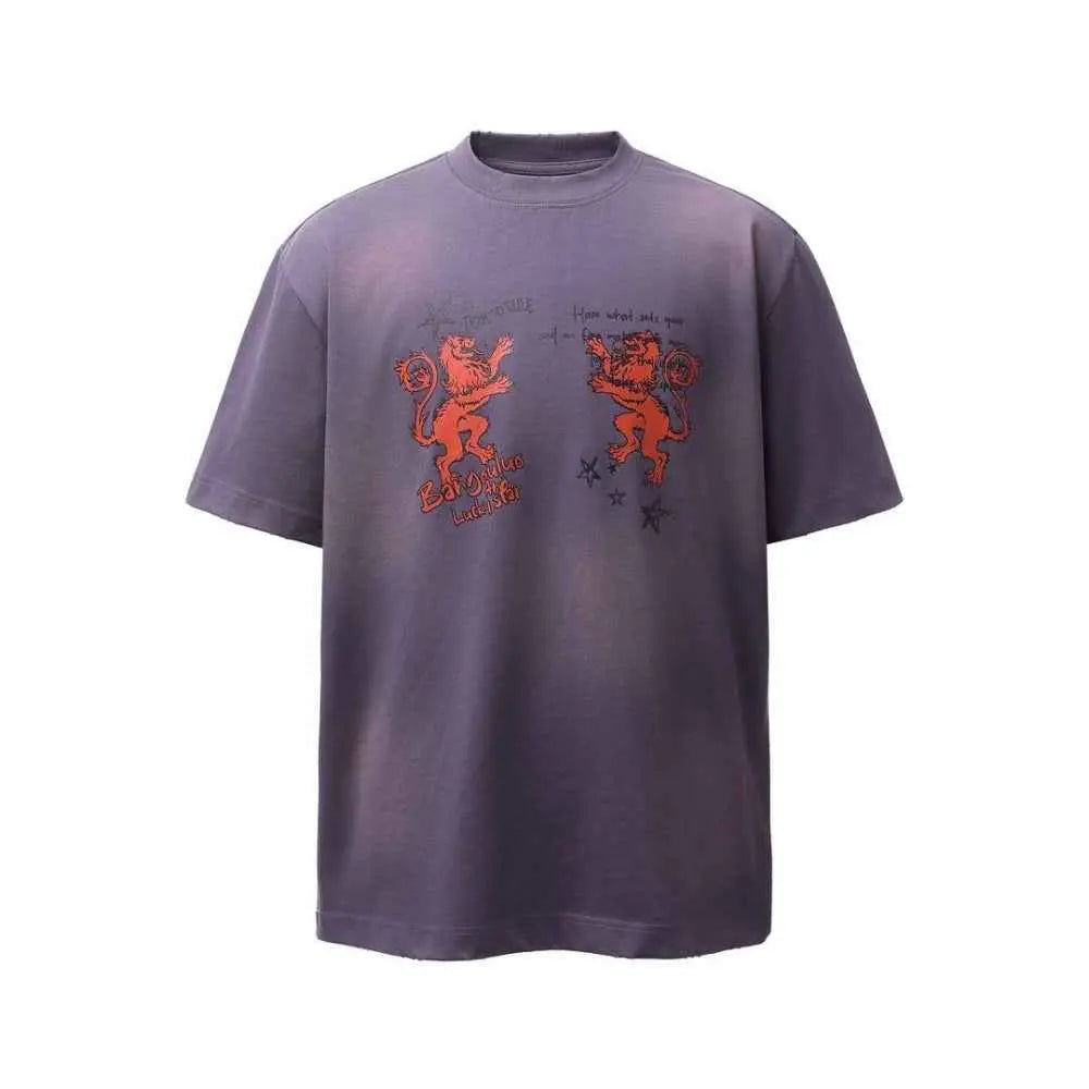 Cartoon animal lion print short sleeved T-shirt