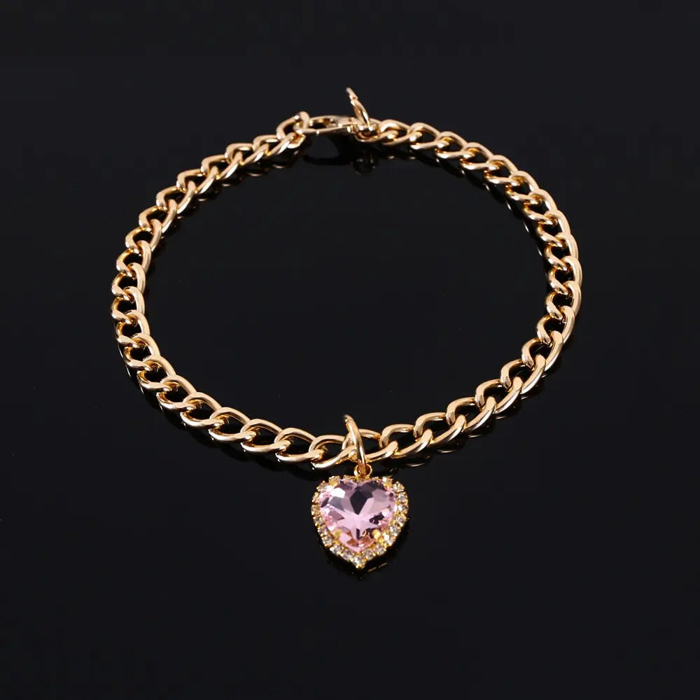 Pet Luxury Rhinestones Collar Adjustable Metal Heart-shaped Pendant Color Kitty Puppy Necklace Products Cat Accessories eprolo