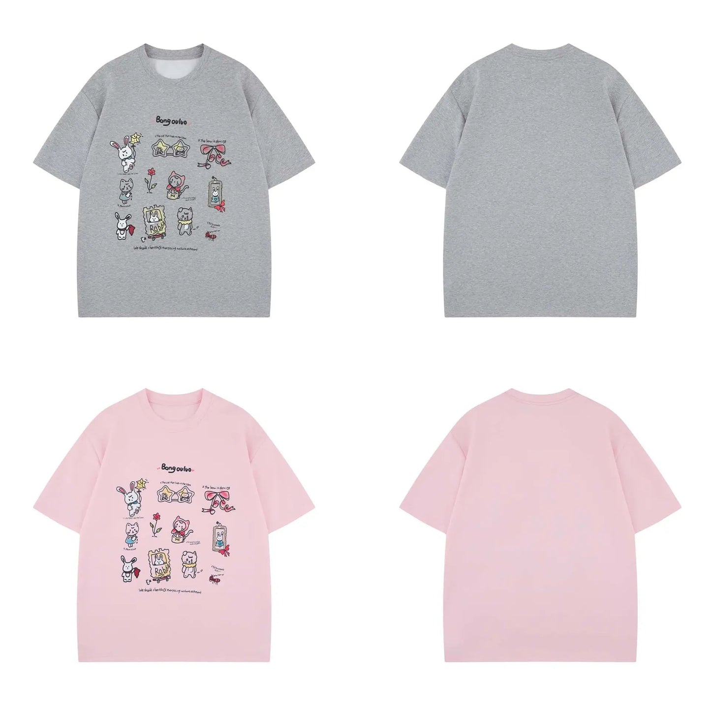 Street Style Fun Animal Letter Print Short Sleeve T-Shirt Unisex Loose Casual Three-Quarter Sleeve eprolo