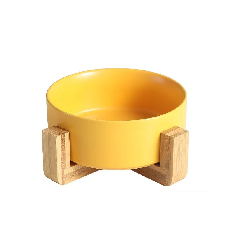 New Cute Pet Cat Bowl, Cat Basin, Ceramic Bowl, Drinking Water, Feeding, Non Slip Belt, Wooden Frame, Anti Overturning eprolo