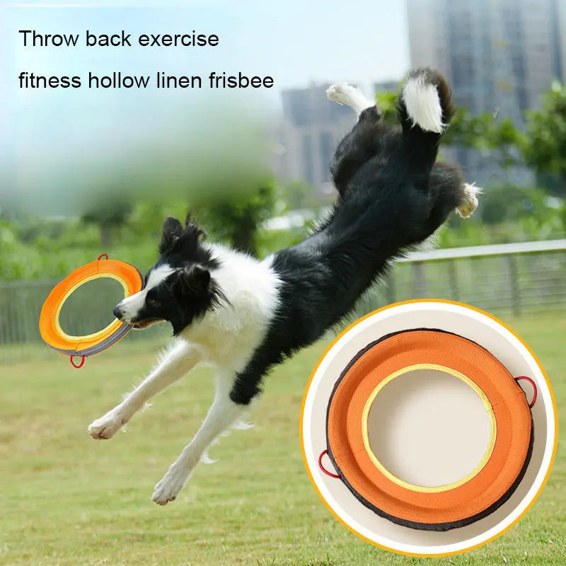 Interactive communication and retrieval of pet training dog frisbee with linen hollowed out frisbee eprolo