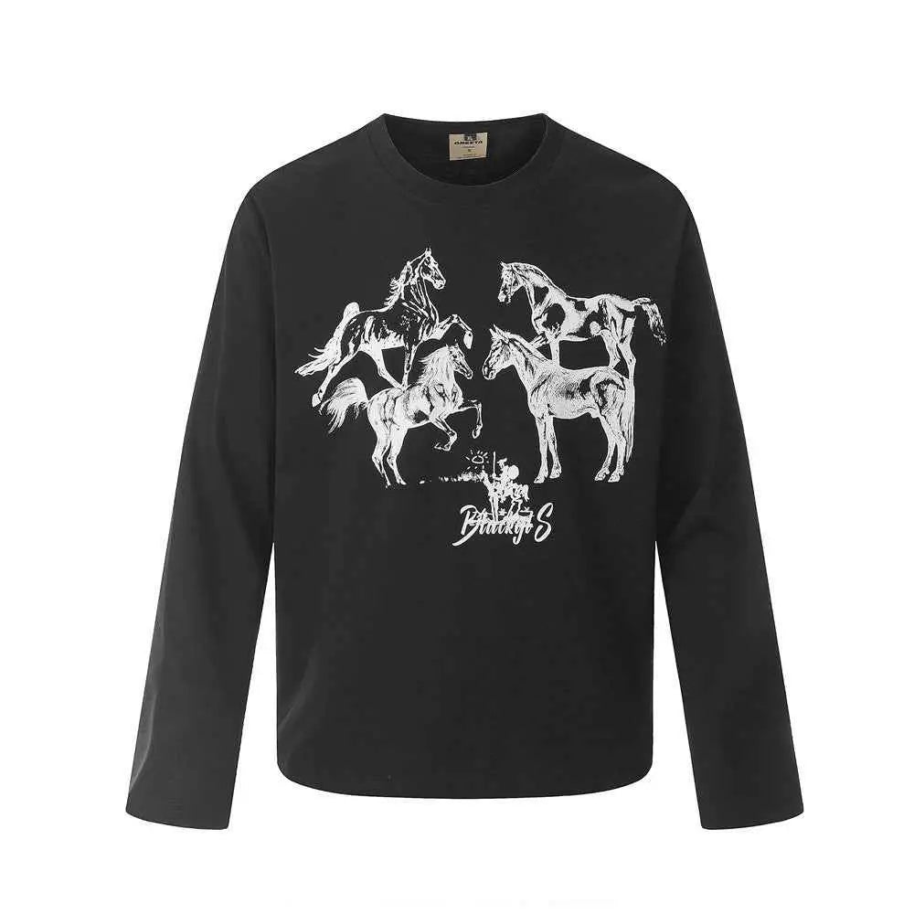 Animal horse print casual long sleeved shirt