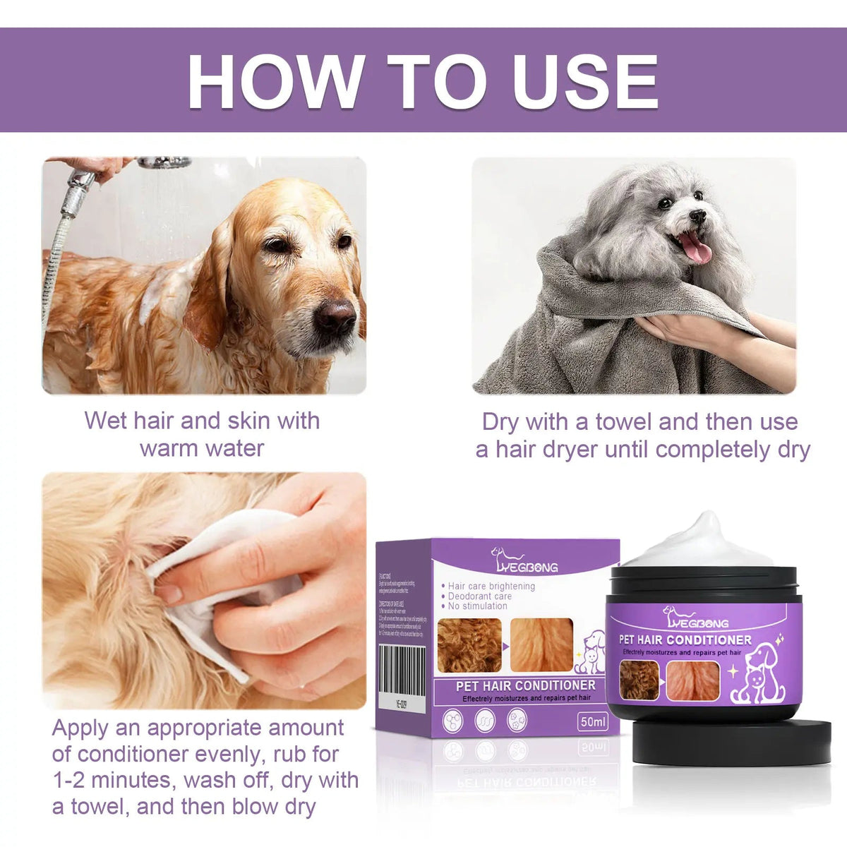 Pet Hair Conditioner, Fluffy Soft Not Knot Pet Pet Hair Clean Nursing Hair Cream eprolo