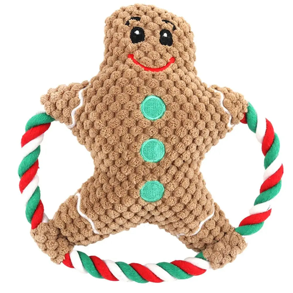 Christmas Plush Squeaker Dog Toy with Rope – Santa, Snowman & Elk Chew Toys