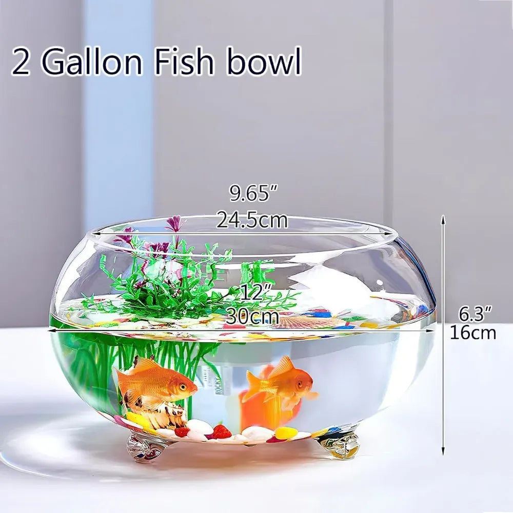 2-Gallon Round Glass Fish Tank Aquarium for Betta Fish, Small Fish & Reptiles