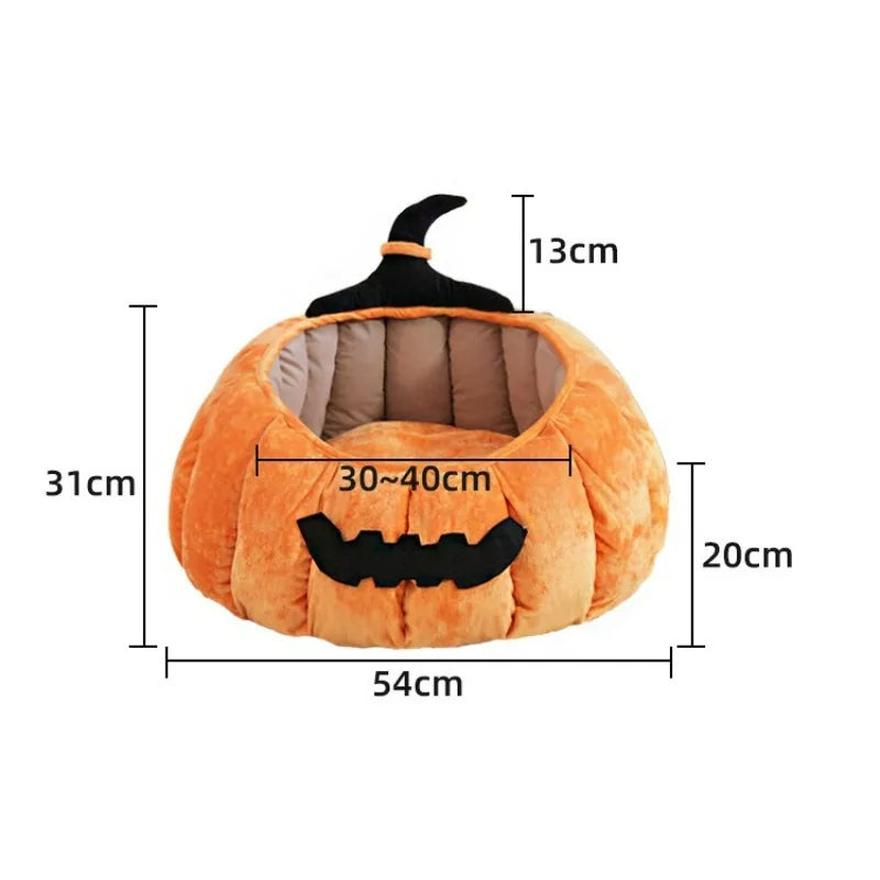 Halloween Pumpkin Cat Bed – Cozy Plush Pet Cave for Cats & Small Dogs