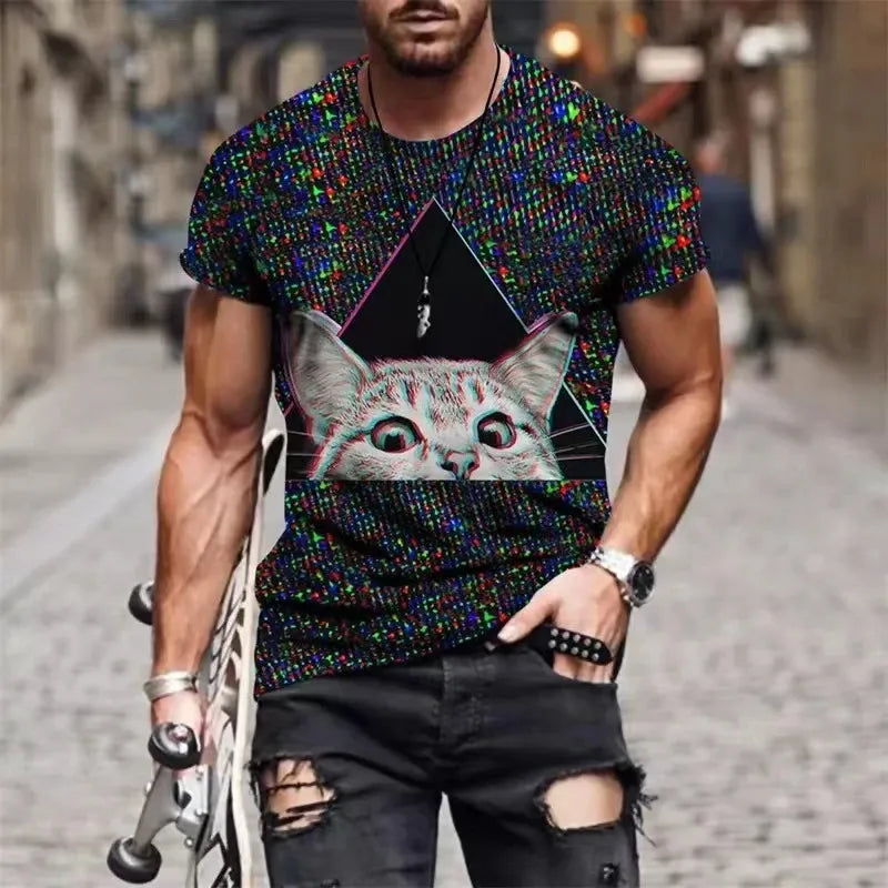 Cat 3D Printed Men's T-shirt Cute Animal Print Loose Short-sleeved Tee Tops Kids Women Fashion Simple Harajuku T Shirt Clothing Needora