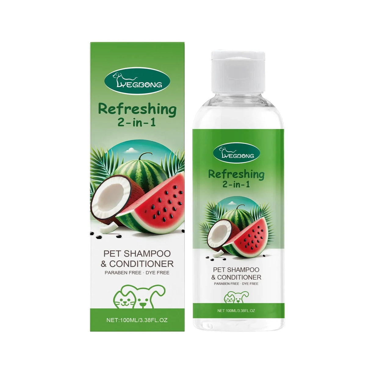 YEGBONG 100ml Hypoallergenic Pet 2in1 Shampoo and Conditioner pH Balanced Tear Free Bath for Dogs and Cats with Sensitive Skin Needora