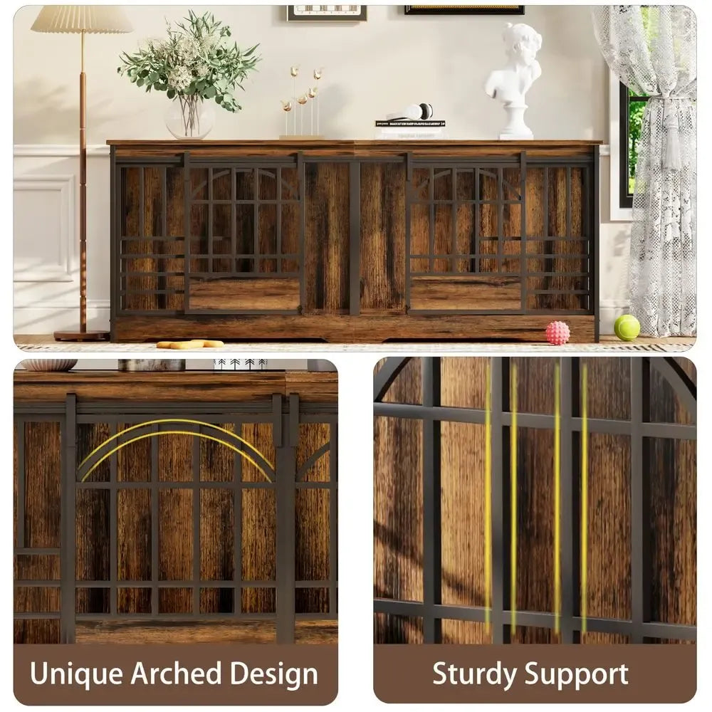 78 Inch Double Dog Crate Furniture, Extra Large Dog Kennel Indoor for 2 Dogs, Heavy Duty Dog Cage with Divider, Wooden Dog Hous