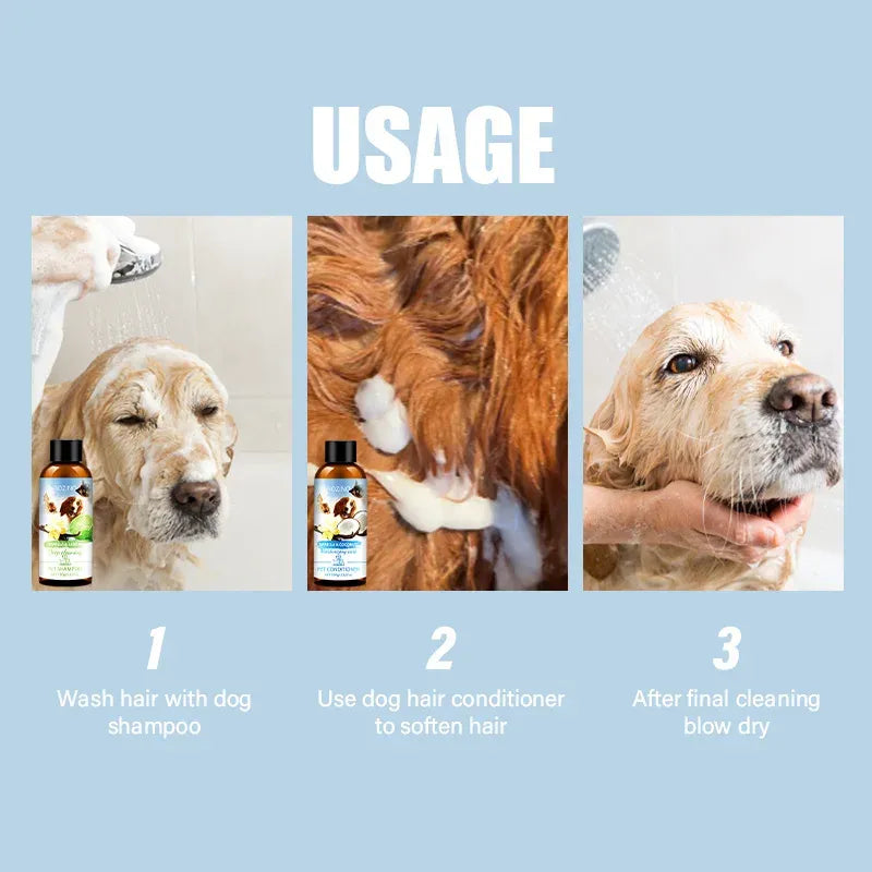 Pet Wash Care Set Shampoo 100ml+Conditioner 100ml Deodorizing Long Lasting Fragrance Cat Dog Shower Gel Pet Cleaning Products Needora
