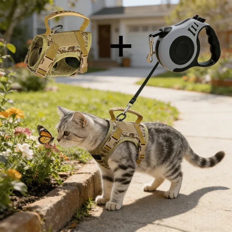 Escape Proof Cat Harness with Retractable Leash Set Adjustable Vest