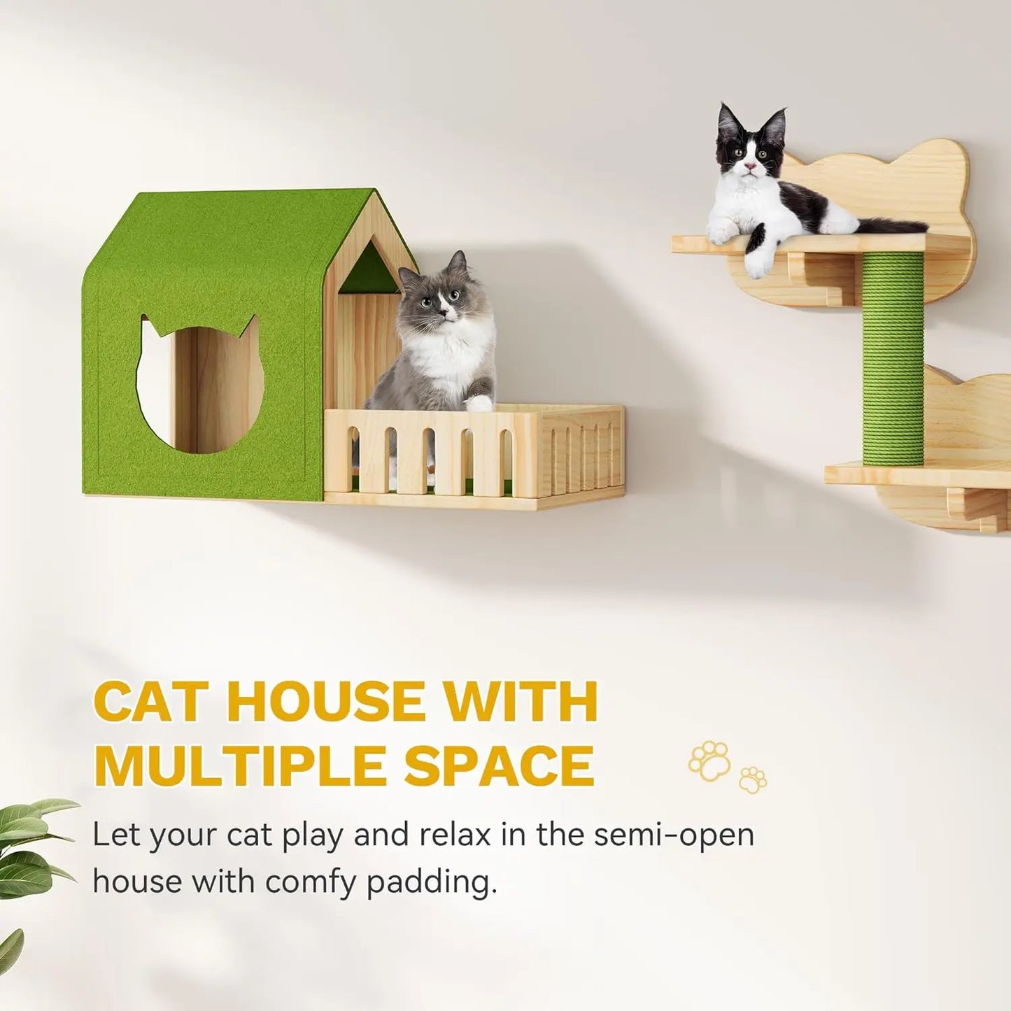 Solid Wood Cat Wall Shelves & Perches, Floor to Ceiling Cat Tower with Scratching Posts, Climbing Furniture for Large Cats