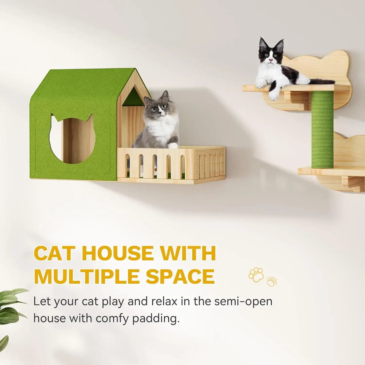 Solid Wood Cat Wall Shelves & Perches, Floor to Ceiling Cat Tower with Scratching Posts, Climbing Furniture for Large Cats
