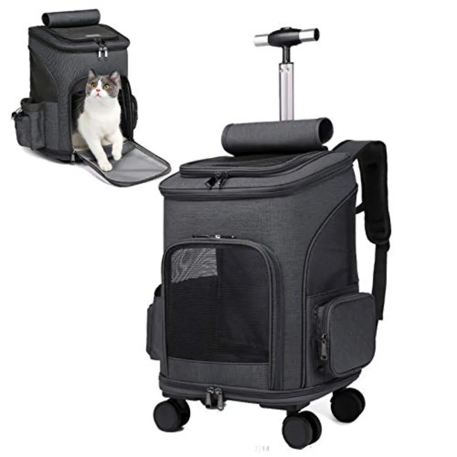 Wheeled Pet Carrier Backpack Pet Stroller Travel Carrier Car Seat for Small Dogs Cats Puppies Comfort Cat Backpack Removable Ro Needora