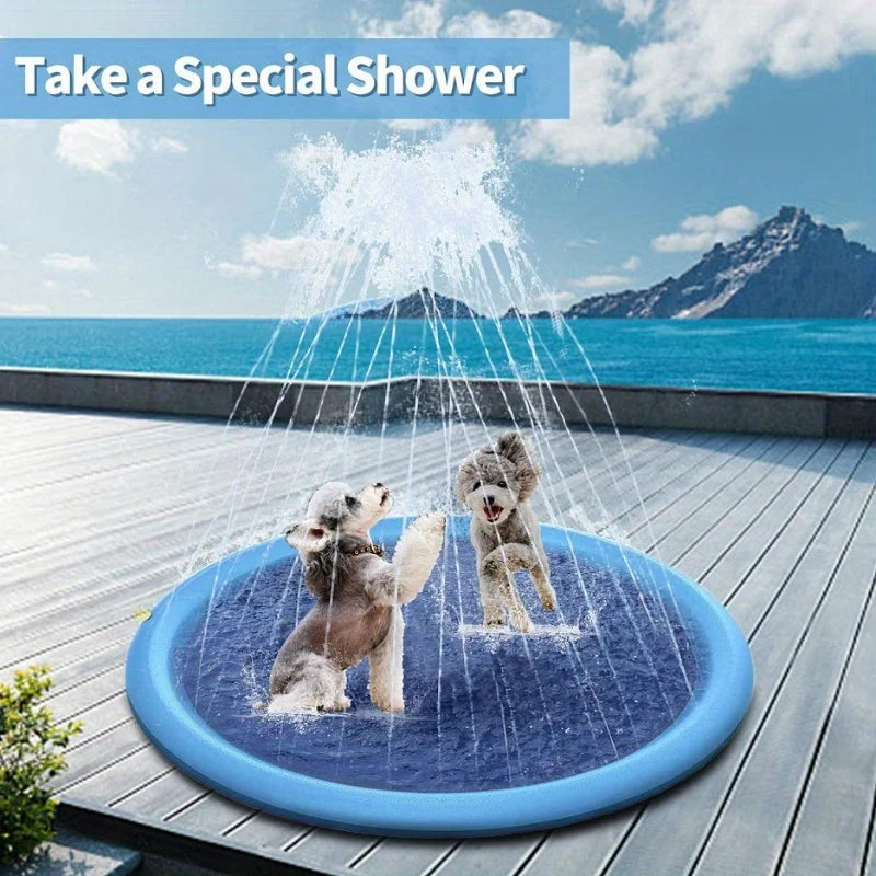 Heavy-Duty Outdoor Pet Bathing Basin with Spray Function - Non-Slip Dog Water Play Mat for Summer Fun and Pet Bathing Dog Wash