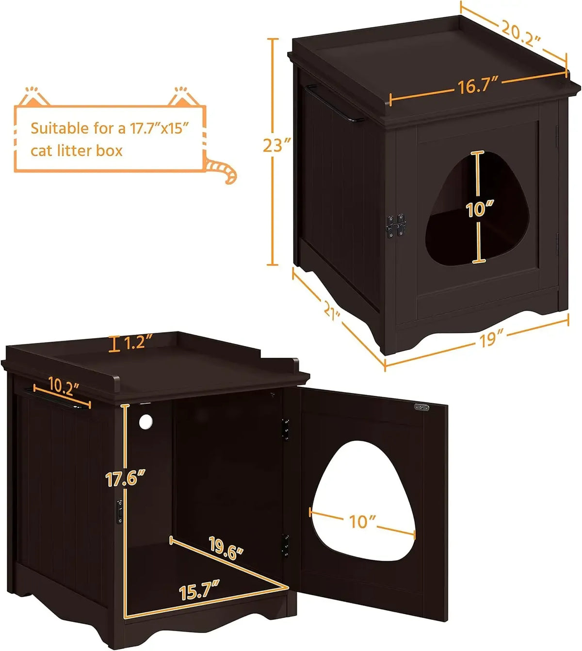 Hidden Cat Litter Box Furniture, Side Table with Towel Bar, Wooden Enclosure, Indoor Pet House, Espresso