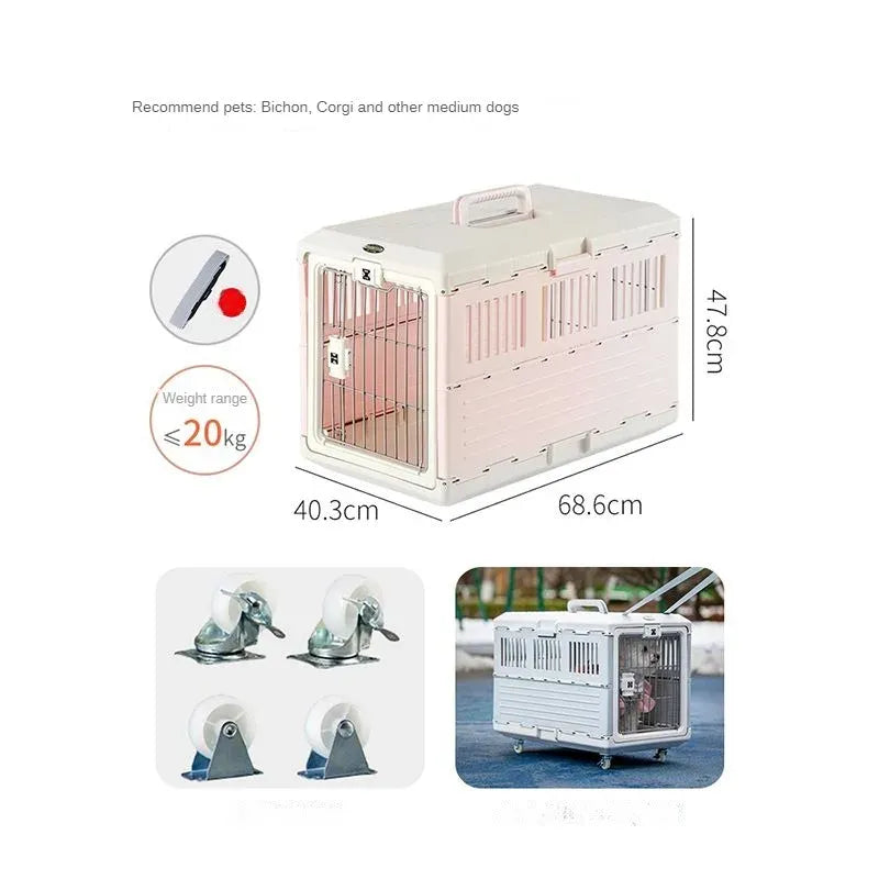 Portable Dog Cage for Traveling - Oversized Foldable Breathable Pet Airline Box and Car Pet Cage Needora