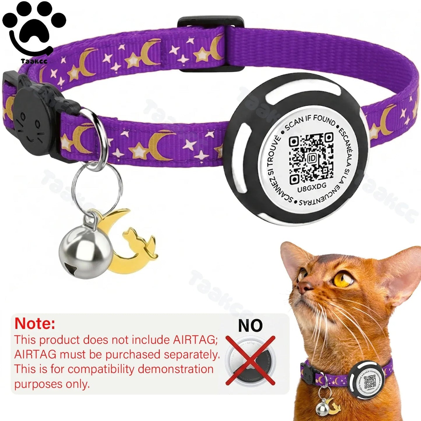 Glow AirTag Cat Collar with Airtag Holder & Pet Name QR Code for Apple Tracker Dual Protection Pet Collar for Kitten Puppy Needora