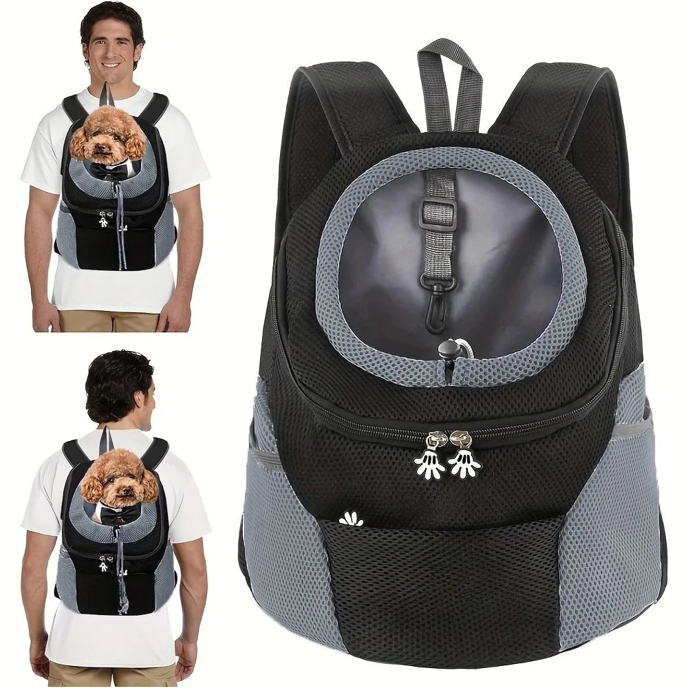 Adjustable Mesh Pet Carrier with Comfortable Shoulder Straps and Secure Zipper - Ideal for Small Dogs and Cats on Hiking Trips