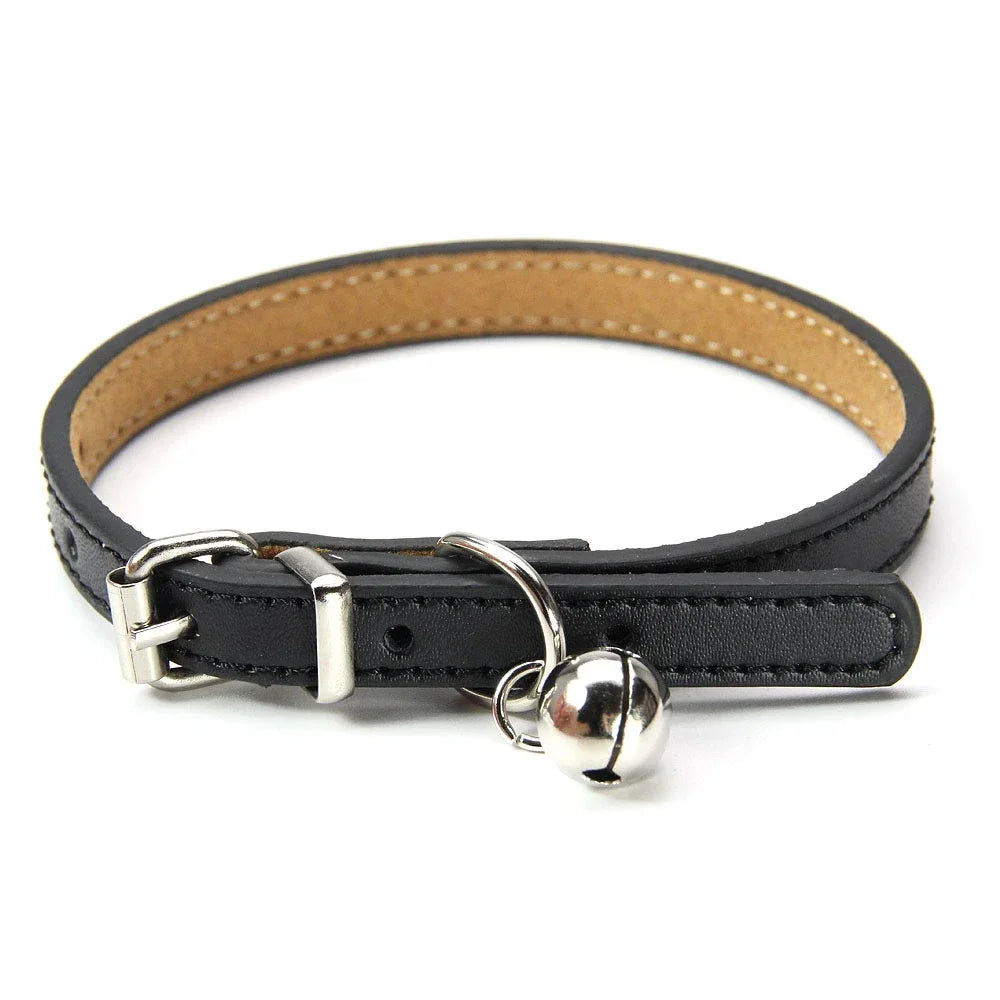 Soft Genuine Leather Cat Collar With Bell Adjustable Puppy Neck Strap For Kitten Necklace Cat Accessories Pet Supplies XS/S