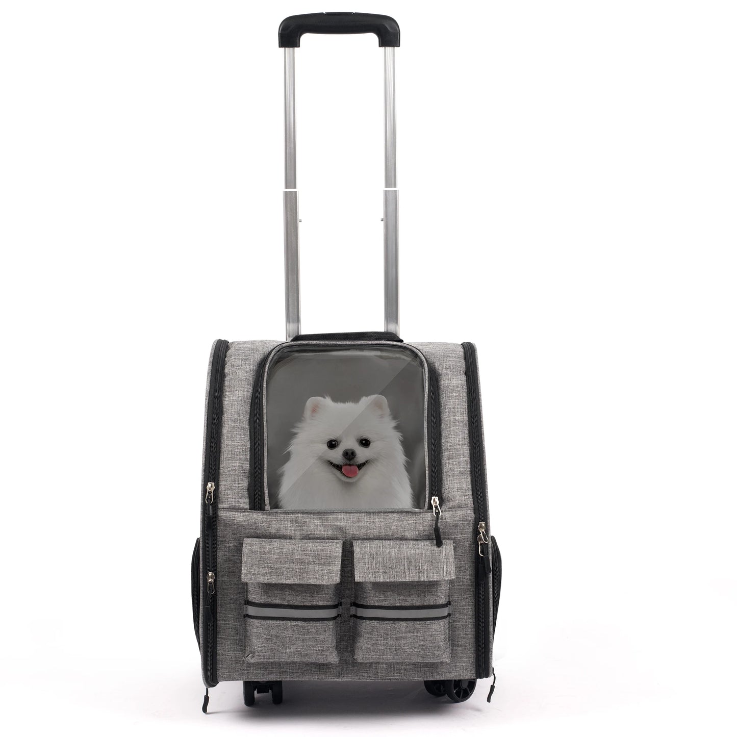 Rolling Pet Carrier with Wheels - Large Foldable Dog Carrier Backpack with Removable Wheels for Easy Travel