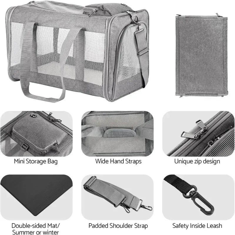 Airline Approved Pet Carrier for Cats Dogs Soft Travel Bag with Breathable Honeycomb Board,Removable Support Board for Pet Needora