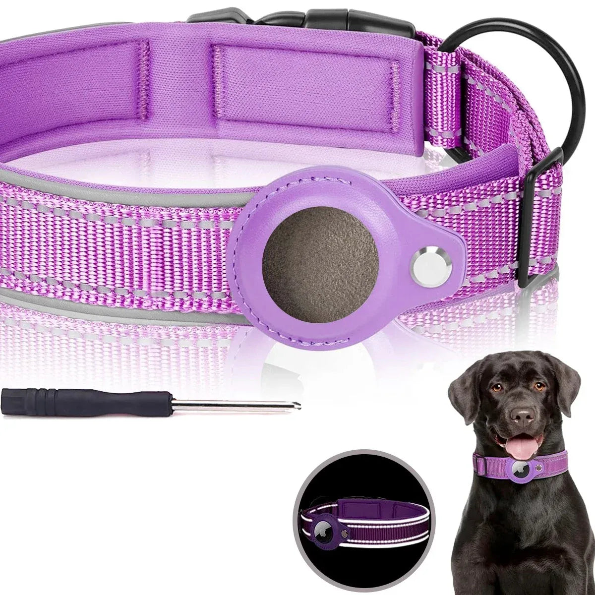 AirTag Dog Collar Reflective Dog Collar Padded Dog Collars AirTag Holder Case Adjustable Pet Collar for Small Medium Large Dogs Needora