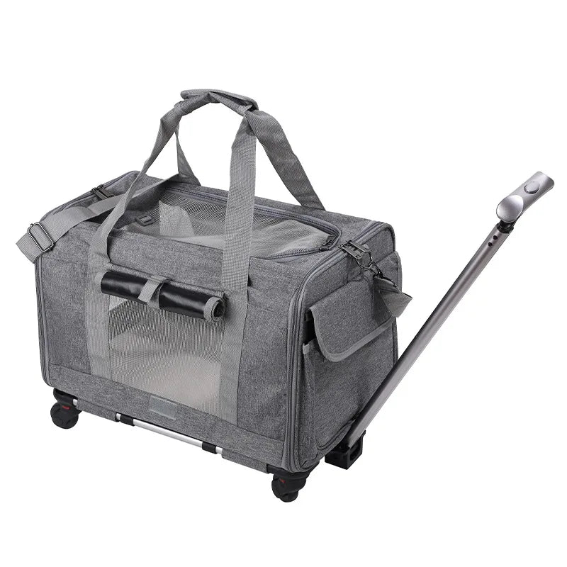 Pet Carrier with Wheels for Dogs Up To 15lbs & Cat Airline Approved Dog Carrier Rolling Pet Carrier Foldable Pet Stroller